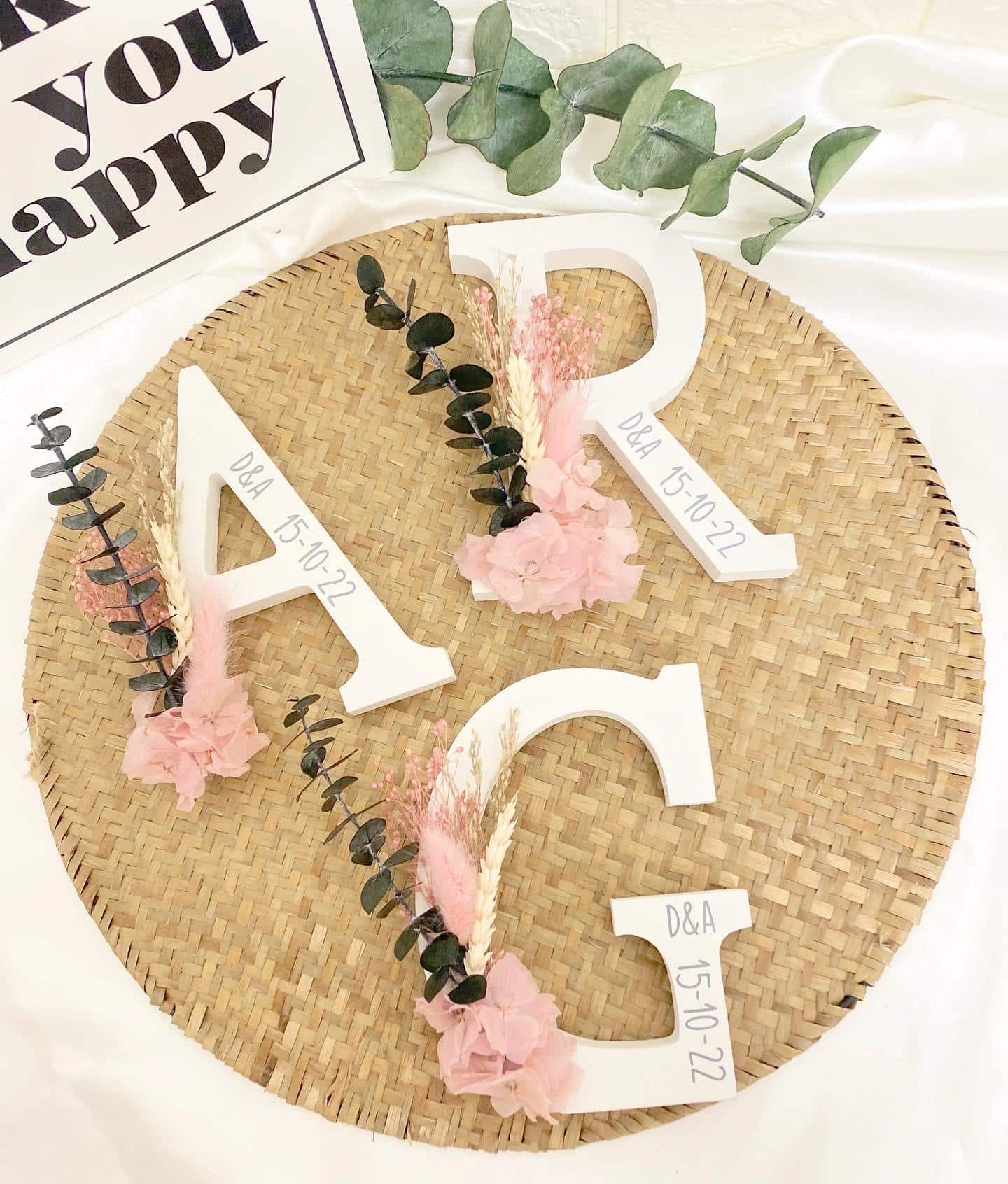 Iniciales con flores preservadas - Decoración para bodas