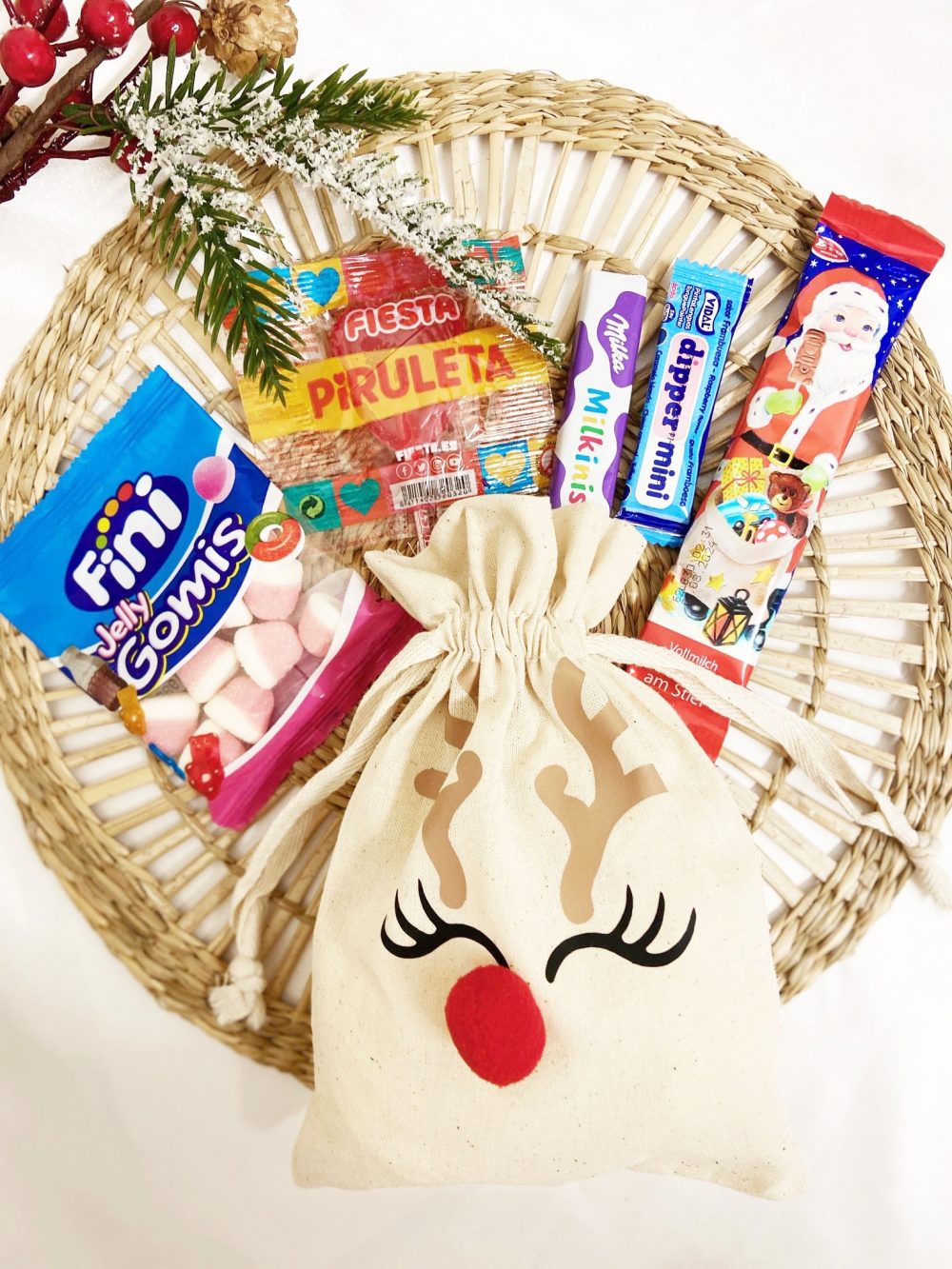 Saco de tela con chuches "Reno"