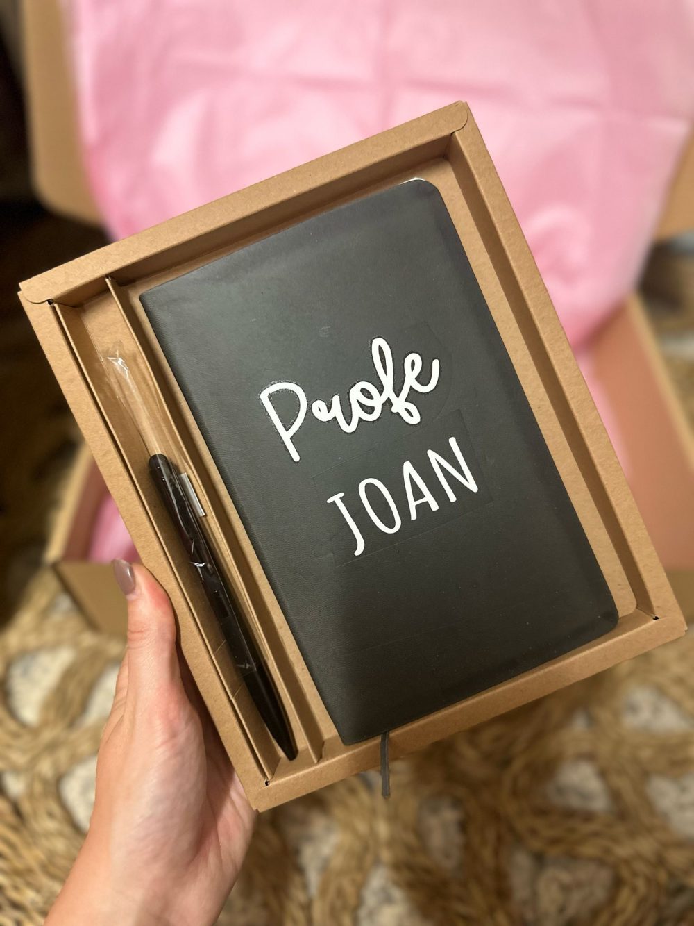 set Libreta Negra de Cuero "Profe