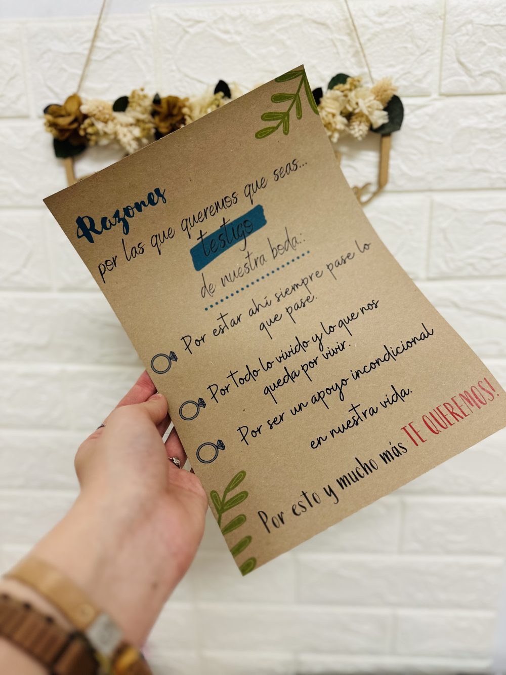 Pergamino “Razones por la que quiero que seas mi testigo”