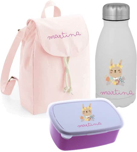 Kit mochila+tupper+botella rosa