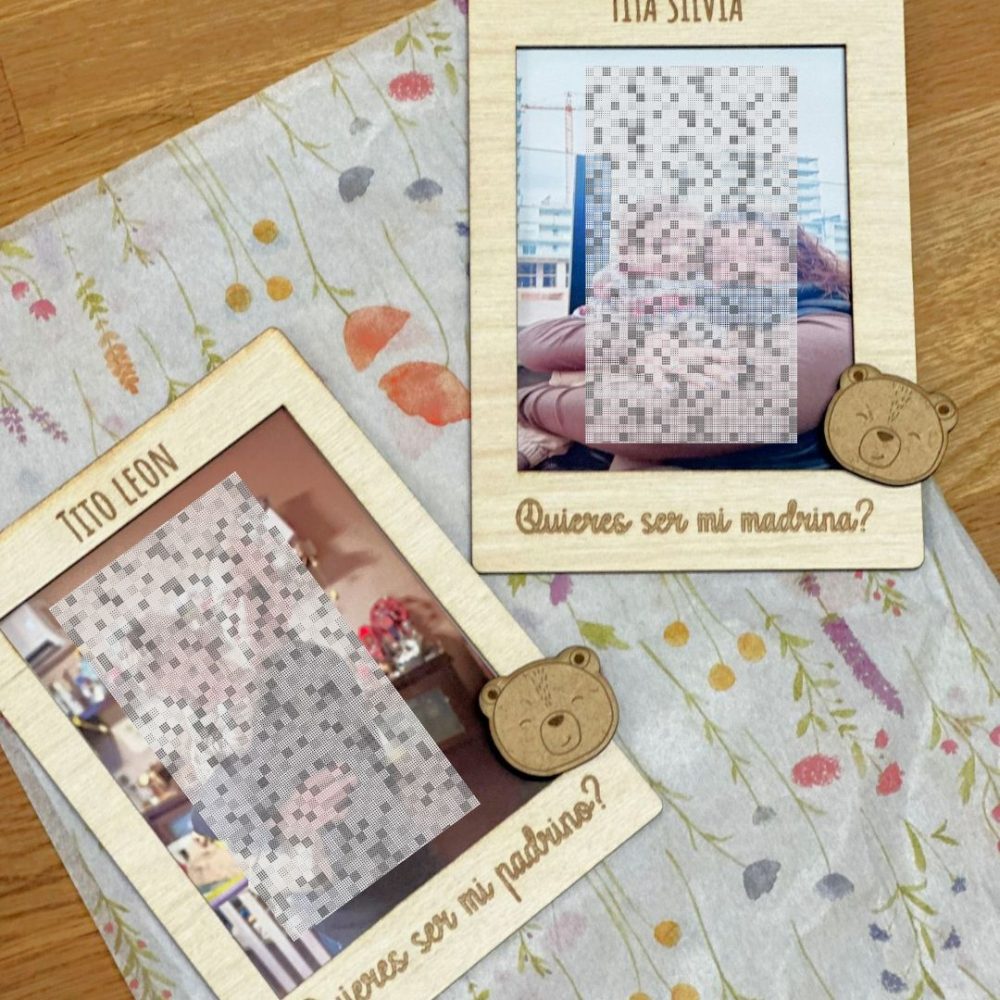 Marco madera osito ''¿Quieres ser mi madrina/padrino?''