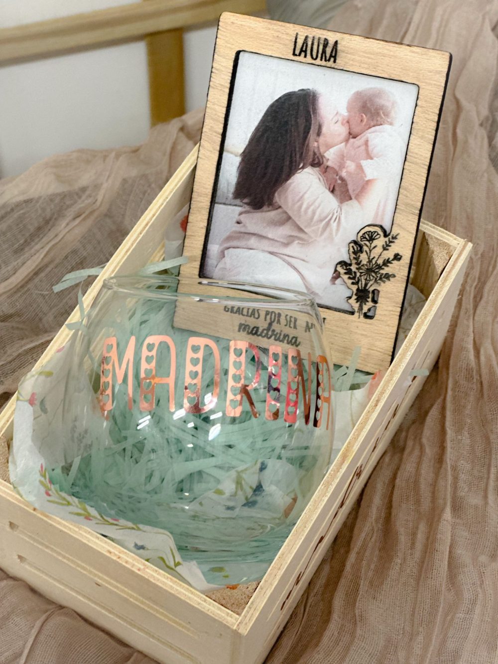Caja madera ''Gracias por ser mi madrina''