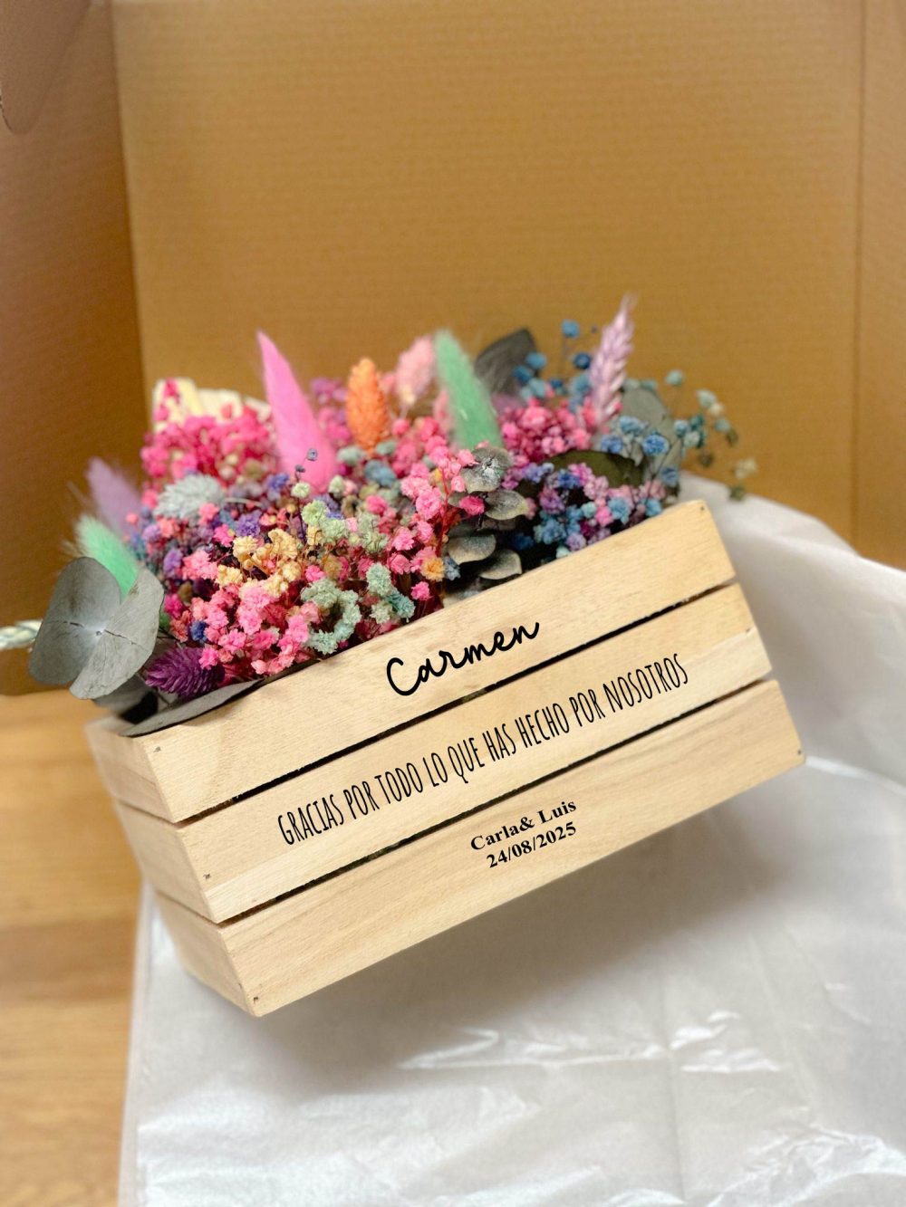 Centro de flores preservadas ''Rainbow''